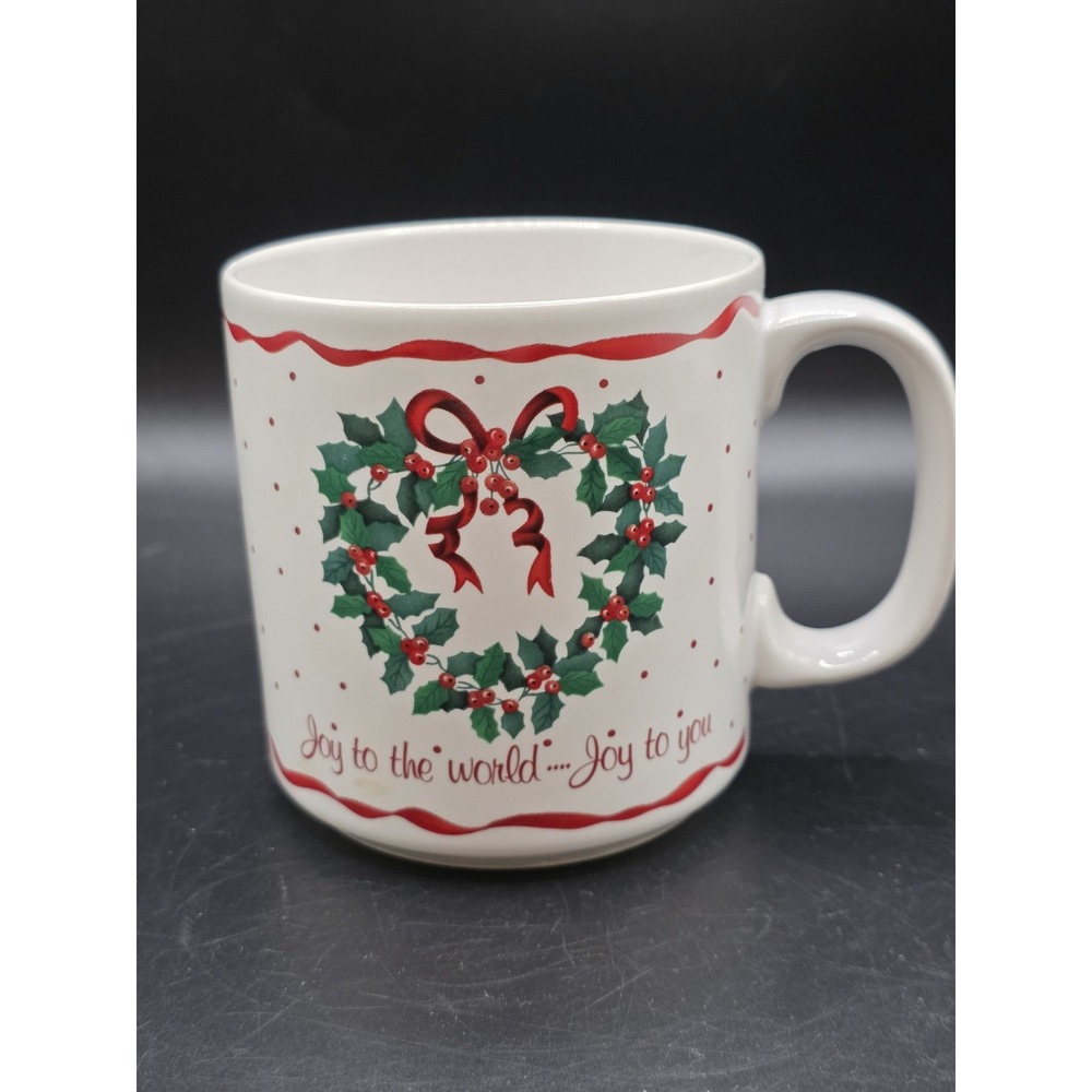 Vintage Russ Berrie & Co. Joy to the World Christmas Holiday Mug, Korea Made